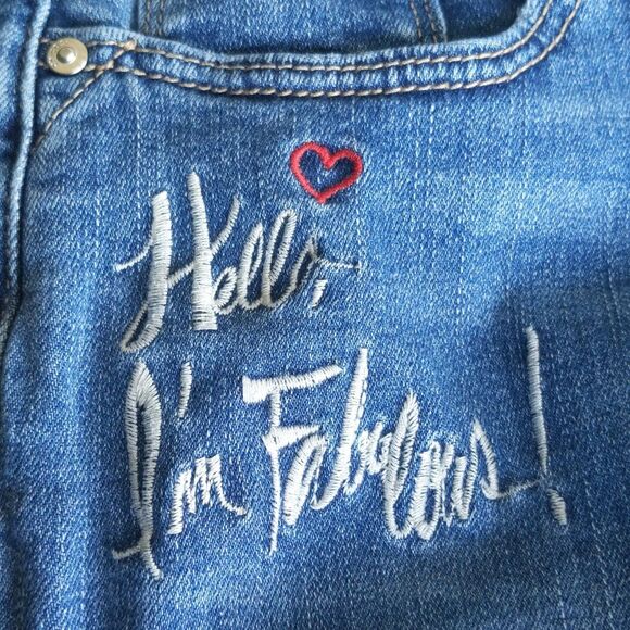 Chico's So Slimming Girlfriend Ankle jeans, distressed, embroidered 2 - Picture 4 of 11